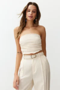 TRENDYOLMİLLA Stone Strapless Shirred Flexible Knitting Blouse