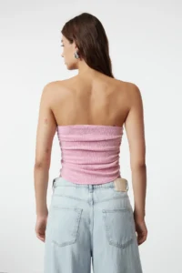 TRENDYOLMİLLA Pink Strapless Shirred Flexible Knitting Blouse - Image 5