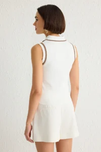 TRENDYOLMİLLA Ecru Polo Shirt Collar Color Bloklu Blouse - Image 9