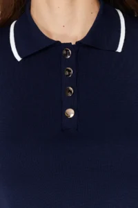 TRENDYOLMİLLA Navy Blue Polo Shirt Collar Color Bloklu Blouse - Image 8