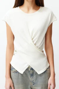 TRENDYOLMİLLA Ecru Cotton T-Shirt Look Blouse - Image 4