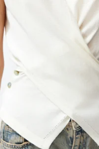 TRENDYOLMİLLA Ecru Cotton T-Shirt Look Blouse - Image 5