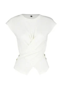 TRENDYOLMİLLA Ecru Cotton T-Shirt Look Blouse - Image 7