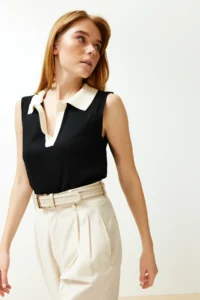 TRENDYOLMİLLA Ecru Polo Shirt Shirt Collar T-Shirt Look Blouse - Image 3