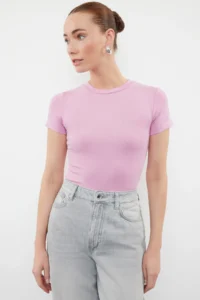 TRENDYOLMİLLA Pink Viscous/Soft Material Body-fitting Flexible Knitting Blouse - Image 2