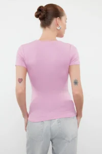 TRENDYOLMİLLA Pink Viscous/Soft Material Body-fitting Flexible Knitting Blouse - Image 5