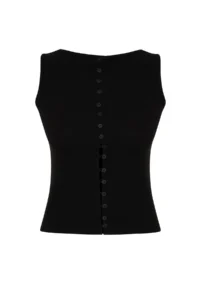 TRENDYOLMİLLA Black buttoned Fitted Ribbed Flexible Knitting Blouse - Image 7