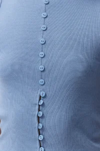 TRENDYOLMİLLA Indigo buttoned Fitted Ribbed Flexible Knitting Blouse - Image 4
