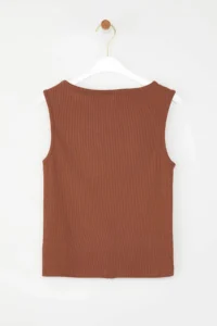 TRENDYOLMİLLA Brown buttoned Fitted/Ribbed Flexible Knitting Blouse - Image 6
