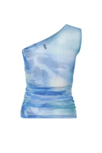 TRENDYOLMİLLA Navy Blue Abstract Drape Detailed One Shoulder Fitted Tulle Flexible Knitting Blouse - Image 8