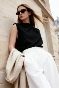 TRENDYOLMİLLA Black Ruffle Detailed Crew Neck Sleeveless Weaving Blouse