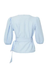 TRENDYOLMİLLA Mavi Double breasted Binding Detailed seersucker Material Weaving Blouse - Image 8