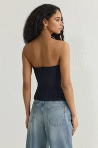 TRENDYOLMİLLA Dark Navy Strapless Fitted Drapeli Weaving  Weaving Blouse - Image 5