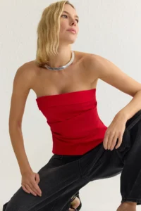 TRENDYOLMİLLA Rejection Strapless Fitted Drapeli Weaving Blouse