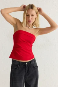 TRENDYOLMİLLA Rejection Strapless Fitted Drapeli Weaving Blouse - Image 2