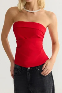 TRENDYOLMİLLA Rejection Strapless Fitted Drapeli Weaving Blouse - Image 4