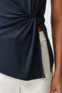TRENDYOLMİLLA Anthracite More Sustainable Modal Content Dog collar Gathering and Slit Detailed Knitting Blouse - Image 5