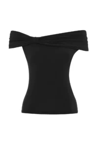 TRENDYOLMİLLA Black Carmen Collar Fitted Flexible Crop Knitting Madonna Collar Blouse - Image 7