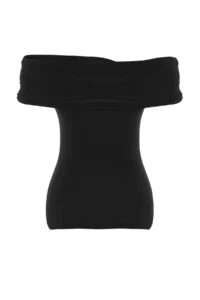 TRENDYOLMİLLA Black Carmen Collar Fitted Flexible Crop Knitting Madonna Collar Blouse - Image 8