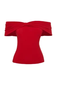TRENDYOLMİLLA Rejection Carmen Collar Fitted Flexible Crop Knitting Madonna Collar Blouse - Image 7