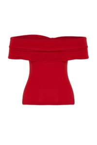 TRENDYOLMİLLA Rejection Carmen Collar Fitted Flexible Crop Knitting Madonna Collar Blouse - Image 8