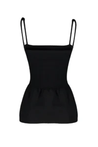 TRENDYOLMİLLA Black Cotton Poplin Detailed Fitted Sleeveless Gipelli Flexible Knitting Blouse - Image 8