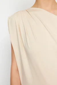 TRENDYOLMİLLA Stone Regular/Normal Pattern Asymmetric Collar Zero Sleeve Flexible Knitting Blouse - Image 3