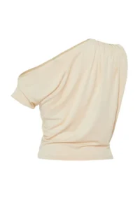 TRENDYOLMİLLA Stone Regular/Normal Pattern Asymmetric Collar Zero Sleeve Flexible Knitting Blouse - Image 7