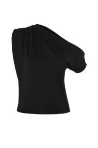 TRENDYOLMİLLA Black Regular/Normal Pattern Asymmetric Collar Zero Sleeve Flexible Knitting Blouse - Image 6