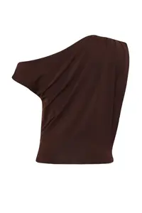 TRENDYOLMİLLA Brown Regular/Normal Pattern Asymmetric Collar Zero Sleeve Flexible Knitting Blouse - Image 8