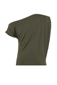 TRENDYOLMİLLA Khaki Regular/Normal Pattern Asymmetric Collar Zero Sleeve Flexible Knitting Blouse - Image 8