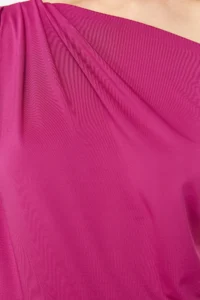 TRENDYOLMİLLA Fuchsia Regular/Normal Pattern Asymmetric Collar Zero Sleeve Flexible Knitting Blouse - Image 5