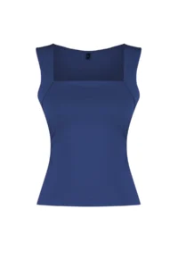 TRENDYOLMİLLA Indigo Plain Square Neck Sleeveless Shirred Fitted Flexible Knitting Blouse - Image 6