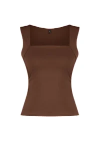 TRENDYOLMİLLA Brown Plain Square Neck Sleeveless Shirred Fitted Flexible Knitting Blouse - Image 6
