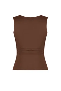 TRENDYOLMİLLA Brown Plain Square Neck Sleeveless Shirred Fitted Flexible Knitting Blouse - Image 7