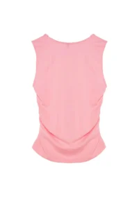 TRENDYOLMİLLA Pink Plain Square Neck Sleeveless Shirred Fitted Flexible Knitting Blouse - Image 6