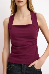 TRENDYOLMİLLA Plum Plain Square Neck Sleeveless Shirred Fitted Flexible Knitting Blouse - Image 3
