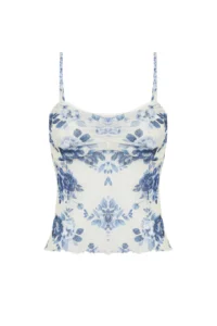 TRENDYOLMİLLA Mavi Floral Printed Adjustable Sleeveless textured Sleeveless Flexible Knitting Blouse - Image 7