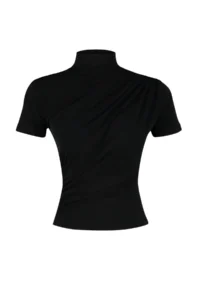 TRENDYOLMİLLA Black Drape Detailed Fitted Short Sleeve Dog collar Flexible Knitting Blouse - Image 7