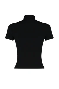 TRENDYOLMİLLA Black Drape Detailed Fitted Short Sleeve Dog collar Flexible Knitting Blouse - Image 8