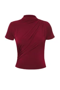 TRENDYOLMİLLA Burgundy Draped Fitted Short Sleeve Dog collar Flexible Knitting Blouse - Image 5