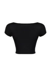 TRENDYOLMİLLA Black Crew Neck Moon Arm Fitted Crop Knitting Blouse - Image 8
