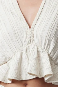 TRENDYOLMİLLA Ecru textured Material with flywheel  Weaving Blouse - Image 3