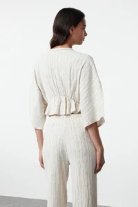 TRENDYOLMİLLA Ecru textured Material with flywheel  Weaving Blouse - Image 5