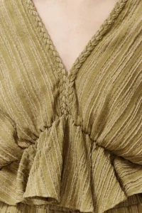 TRENDYOLMİLLA Oil Green textured Material with flywheel Weaving Blouse - Image 4