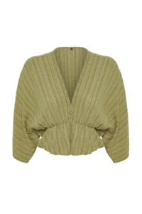 TRENDYOLMİLLA Oil Green textured Material with flywheel Weaving Blouse - Image 7