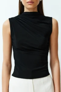 TRENDYOLMİLLA Black Zero Sleeve Shirred Flexible Knitting Blouse - Image 5