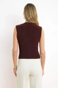 TRENDYOLMİLLA Brown Zero Sleeve Shirred Fitted Flexible Knitting Blouse - Image 4