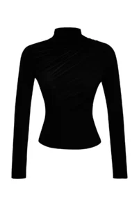 TRENDYOLMİLLA Black Shirred Square Neck Fitted Flexible Knitting Blouse - Image 9