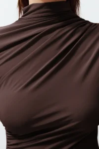 TRENDYOLMİLLA Brown Shirred Square Neck Fitted Flexible Knitting Blouse - Image 5
